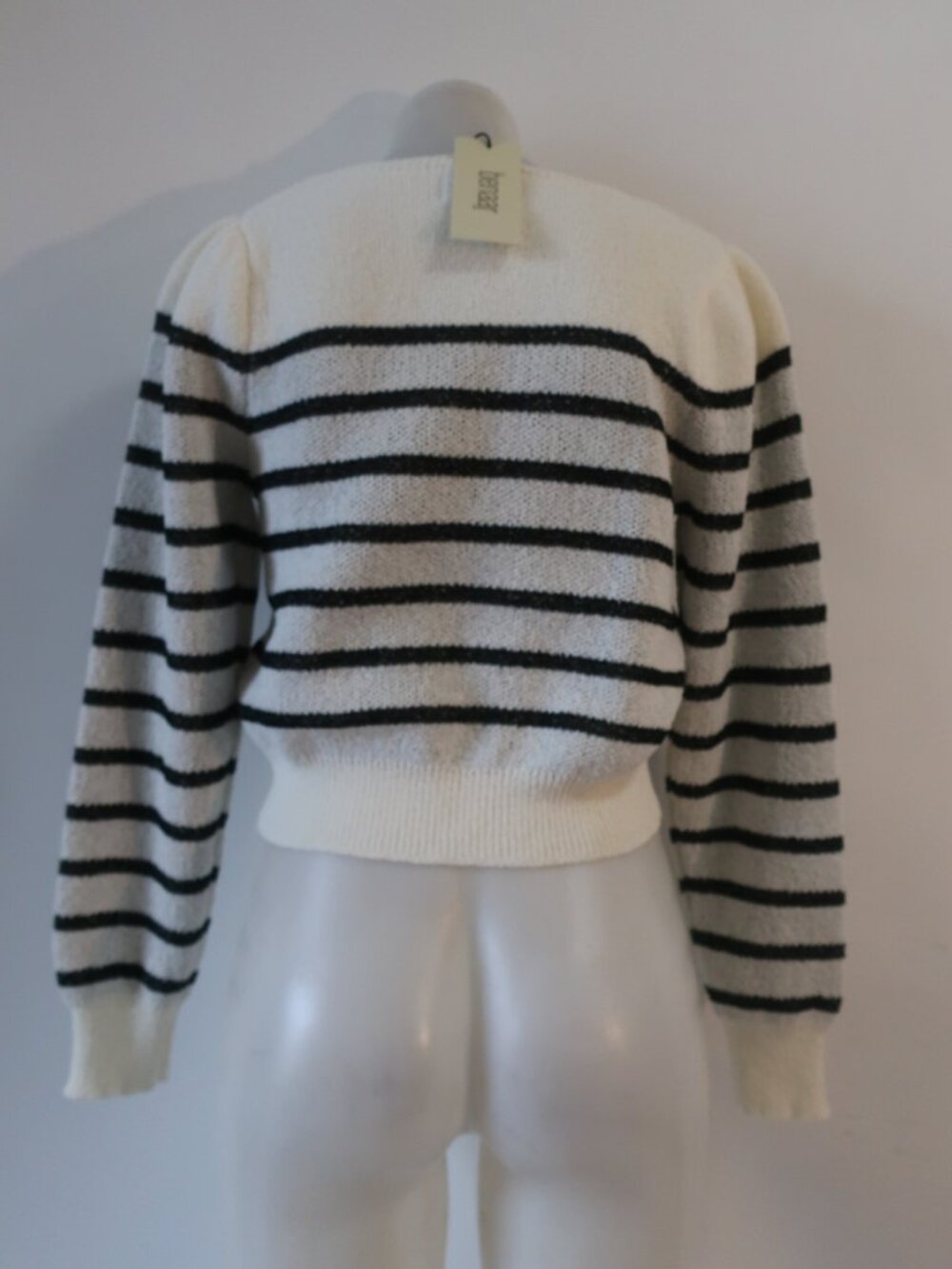 NWT Women Benaar (Item-840) White Black Puff Sleeve Tanya Striped Knit Sweater M - Picture 5 of 8